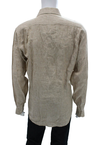 Balmain Mens Cotton Collared Long Sleeve Button-Down Shirt Beige Size XL