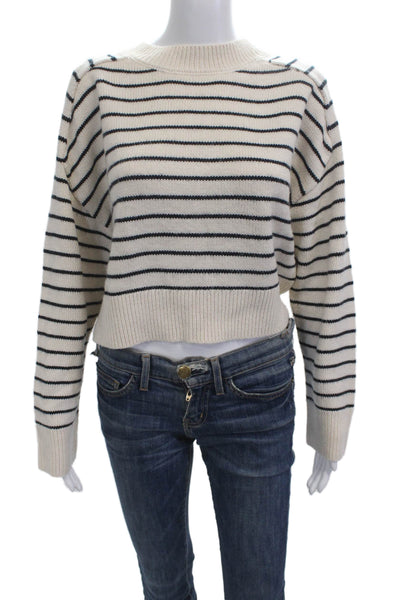 Zara Unisex Beige Striped Crew Neck Long Sleeve Pullover Sweater Size S