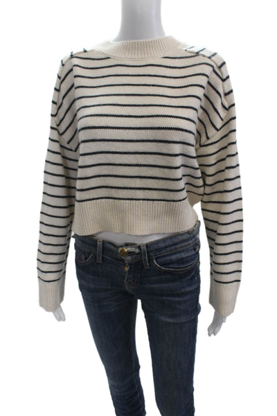 Zara Unisex Beige Striped Crew Neck Long Sleeve Pullover Sweater Size S