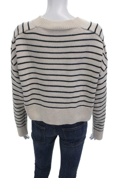 Zara Unisex Beige Striped Crew Neck Long Sleeve Pullover Sweater Size S