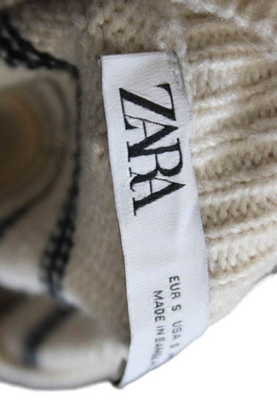 Zara Unisex Beige Striped Crew Neck Long Sleeve Pullover Sweater Size S