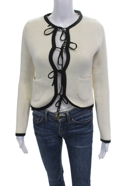 Zara Women Cardigan Beige Wool Alpaca Tie Neck Long Sleeve Size S