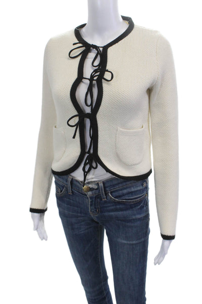 Zara Women Cardigan Beige Wool Alpaca Tie Neck Long Sleeve Size S