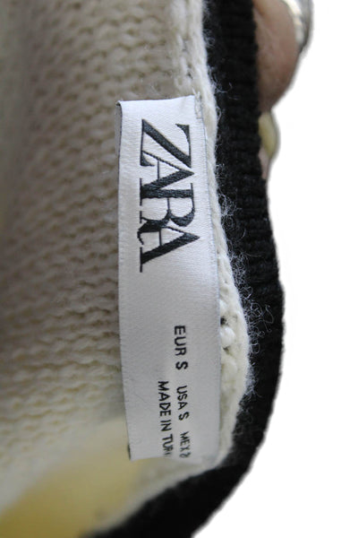 Zara Women Cardigan Beige Wool Alpaca Tie Neck Long Sleeve Size S