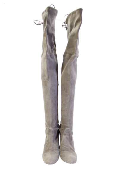 Stuart Weitzman Womens Sueded Knee High Boots Gray Size 6.5