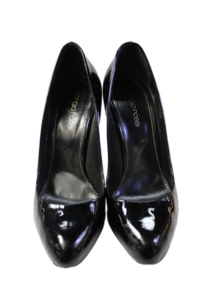 Sergio Rossi Womens Patent Leather Slip On Heels Black Size 36.5 6.5