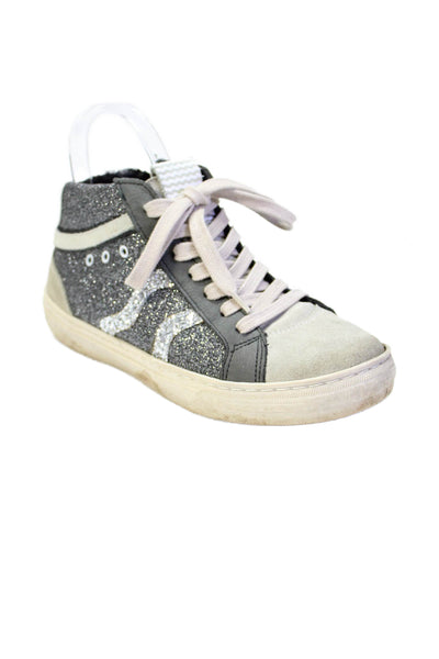 Piranha Womens Lace Up Side Zip Glitter High Top Sneakers Black Gray Suede 37