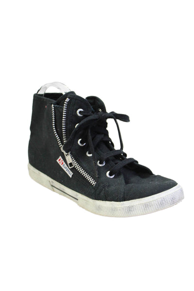 Superga Womens Lace Up Double Side Zip High Top Sneakers Black Canvas Size 38