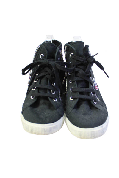Superga Womens Lace Up Double Side Zip High Top Sneakers Black Canvas Size 38