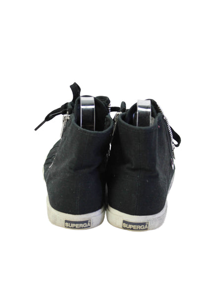 Superga Womens Lace Up Double Side Zip High Top Sneakers Black Canvas Size 38