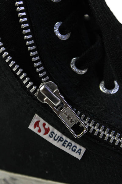 Superga Womens Lace Up Double Side Zip High Top Sneakers Black Canvas Size 38