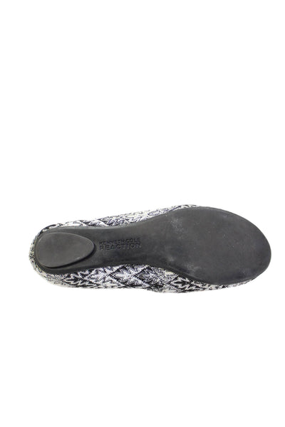 Kenneth Cole Reaction Womens Slip On Printed Canvas Ballet Flats Black White 7