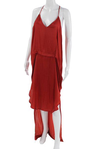 Kimberly Ovitz Women Slip Maxi Dress Red V-Neck Sleeveless Mid-Calf Size 0