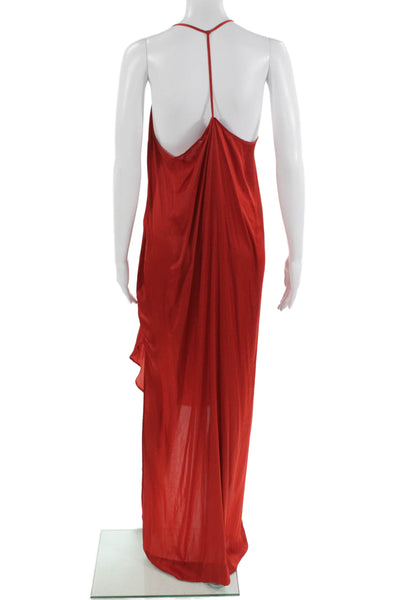 Kimberly Ovitz Women Slip Maxi Dress Red V-Neck Sleeveless Mid-Calf Size 0