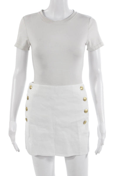 J Crew Unisex White Mini Shorts Linen Blend Button Solid Marine Size 8