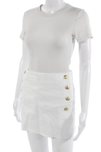 J Crew Unisex White Mini Shorts Linen Blend Button Solid Marine Size 8