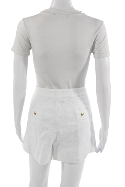 J Crew Unisex White Mini Shorts Linen Blend Button Solid Marine Size 8