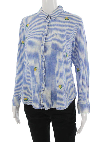 Rails Women Collared Striped Floral Button-Up Long Sleeve Blue Size M