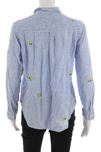Rails Women Collared Striped Floral Button-Up Long Sleeve Blue Size M