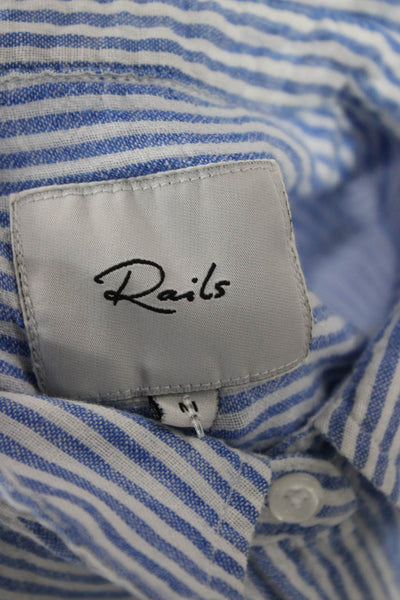 Rails Women Collared Striped Floral Button-Up Long Sleeve Blue Size M