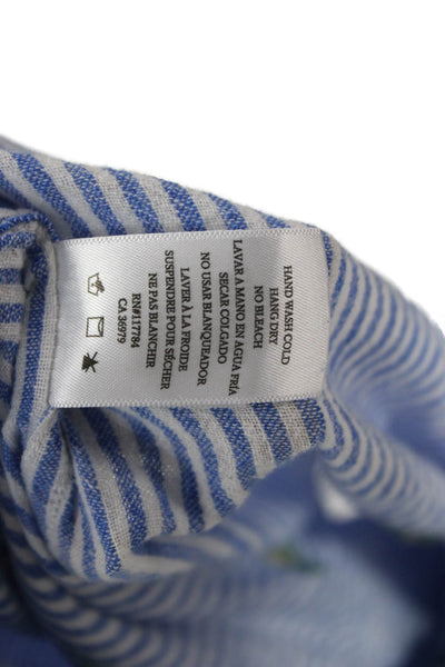 Rails Women Collared Striped Floral Button-Up Long Sleeve Blue Size M