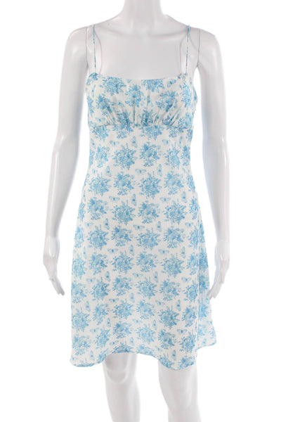 Aqua Womens Slip Dress Light Blue Floral Square Neck Hook & Eye Mini Size S