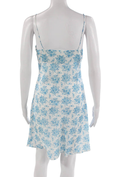 Aqua Womens Slip Dress Light Blue Floral Square Neck Hook & Eye Mini Size S
