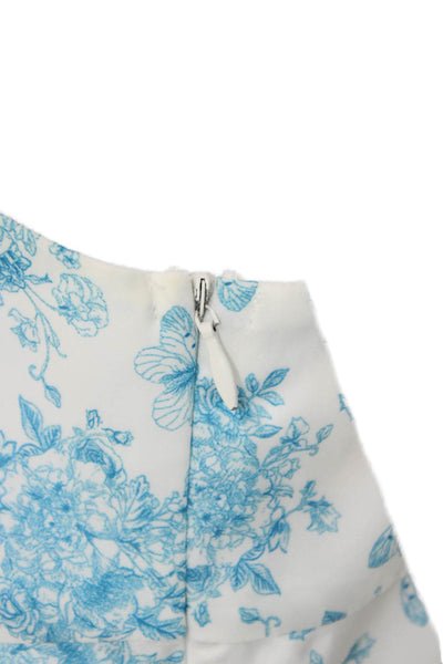 Aqua Womens Slip Dress Light Blue Floral Square Neck Hook & Eye Mini Size S