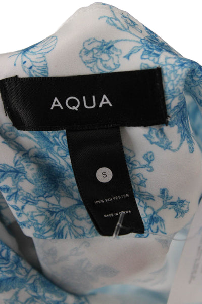 Aqua Womens Slip Dress Light Blue Floral Square Neck Hook & Eye Mini Size S