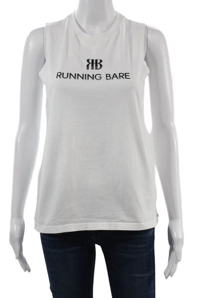 Running Bare Womens Basic Sleeveless Cotton Graphic Tank Crew Neck White Size S