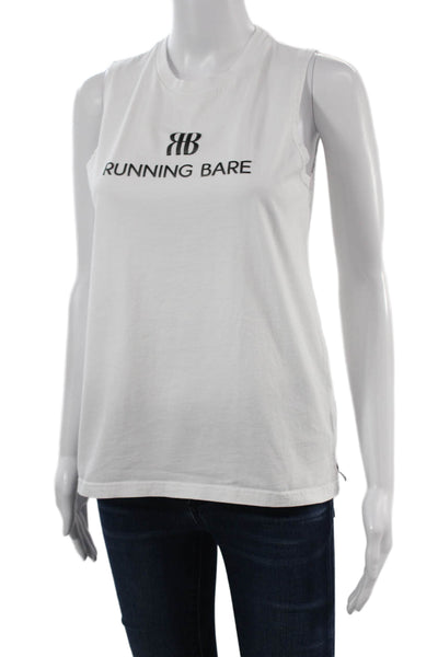 Running Bare Womens Basic Sleeveless Cotton Graphic Tank Crew Neck White Size S
