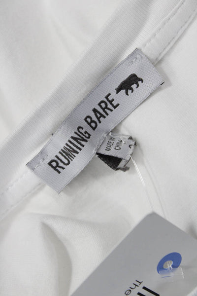 Running Bare Womens Basic Sleeveless Cotton Graphic Tank Crew Neck White Size S