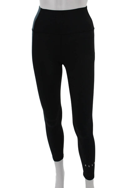 Allfenix Women Ankle Leggings Black Solid 73% Polyester 27% Spandex Size S