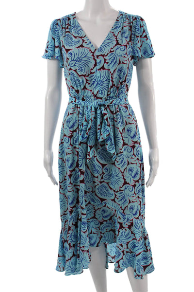 J Crew Womens Fit & Flare Wrap Dress Blue Floral Short Sleeve Size 0