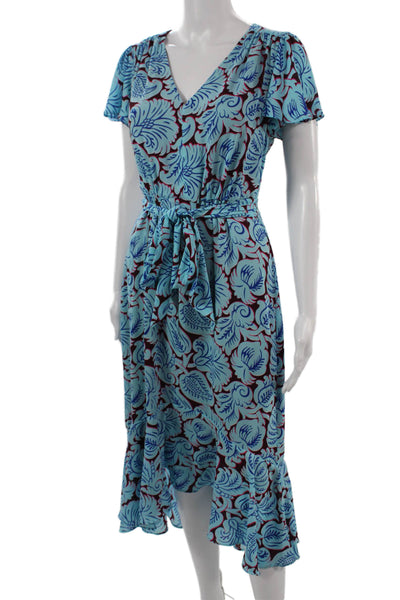 J Crew Womens Fit & Flare Wrap Dress Blue Floral Short Sleeve Size 0