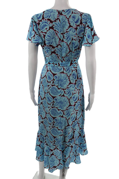 J Crew Womens Fit & Flare Wrap Dress Blue Floral Short Sleeve Size 0