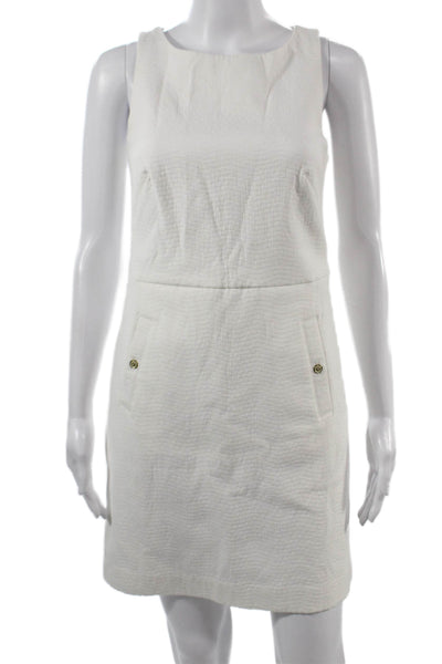Banana Republic Womens Sheath Dress White Sleeveless Crew Neck Button Size 0