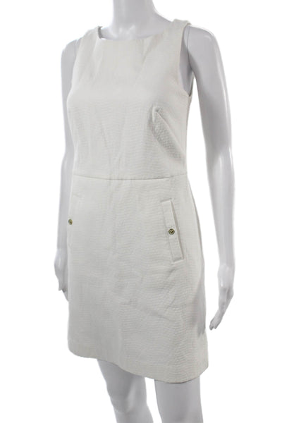 Banana Republic Womens Sheath Dress White Sleeveless Crew Neck Button Size 0