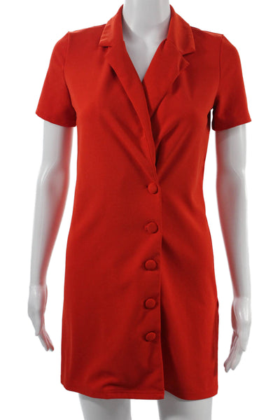 Zara Women Red Mini Jacket Dress Short Sleeve Collar Polyester Elastane Size S