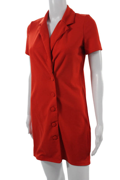 Zara Women Red Mini Jacket Dress Short Sleeve Collar Polyester Elastane Size S