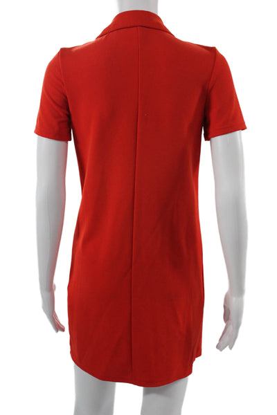 Zara Women Red Mini Jacket Dress Short Sleeve Collar Polyester Elastane Size S