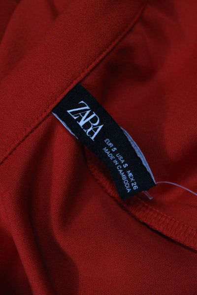 Zara Women Red Mini Jacket Dress Short Sleeve Collar Polyester Elastane Size S