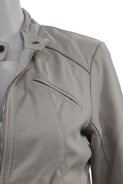 GUESS Women Motorcycle Jacket Beige Polyurethane Button High Neck Size XS