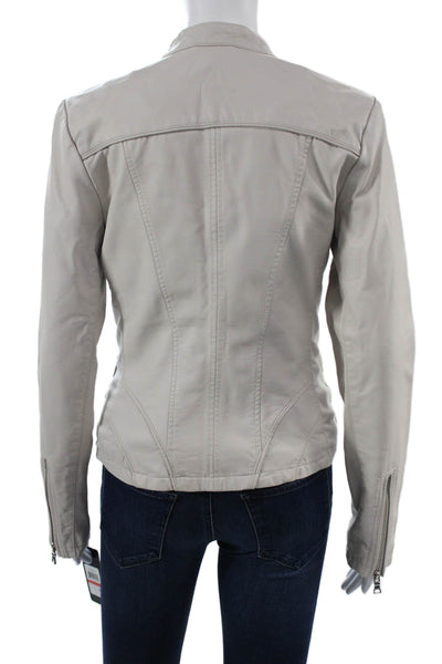 GUESS Women Motorcycle Jacket Beige Polyurethane Button High Neck Size XS