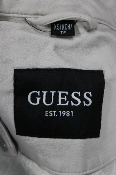 GUESS Women Motorcycle Jacket Beige Polyurethane Button High Neck Size XS