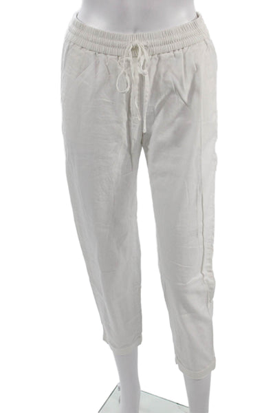 J Crew Womens Cropped Jogger Pants White Linen Cotton Drawstring Petite Size 0