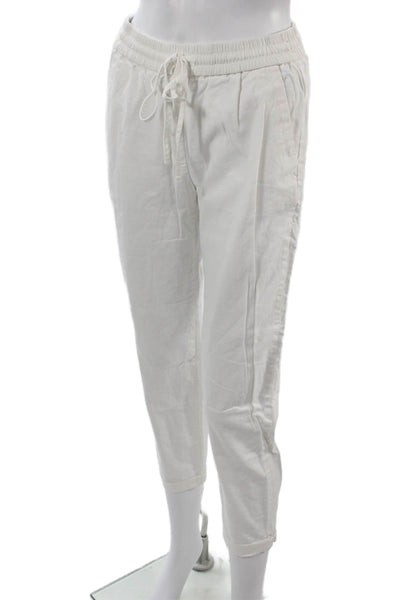 J Crew Womens Cropped Jogger Pants White Linen Cotton Drawstring Petite Size 0