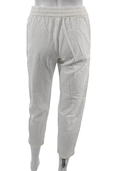 J Crew Womens Cropped Jogger Pants White Linen Cotton Drawstring Petite Size 0