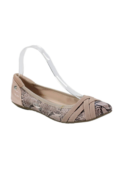 Anne Klein Sport Womens Snakeskin Print Pointed Toe Ballet Flats Pink Size 6