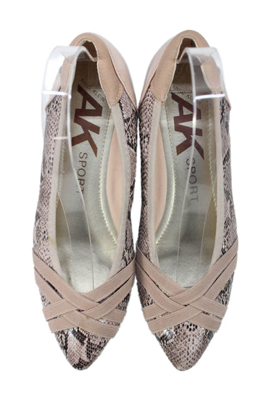 Anne Klein Sport Womens Snakeskin Print Pointed Toe Ballet Flats Pink Size 6